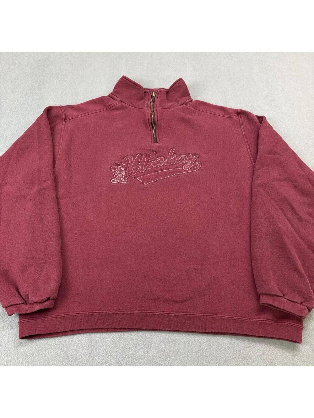 Vintage Disney Mickey Mouse Quarter Zip Sweatshirt Size Medium Red
